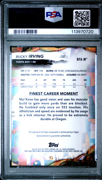 2024 Topps Finest Bucky Irving Blue Rookie Auto /99 PSA 10