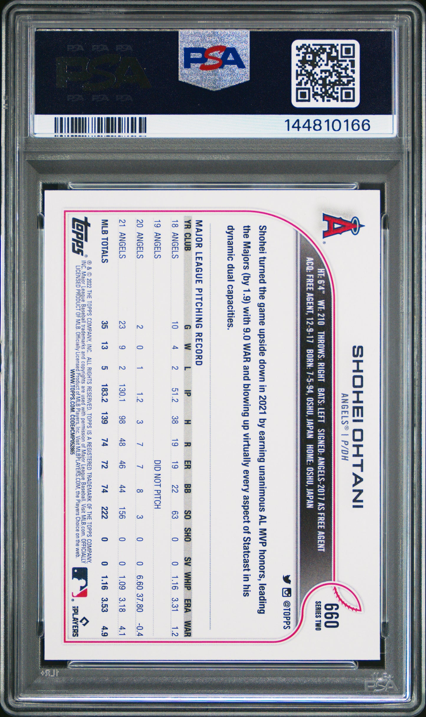 2022 Topps Shohei Ohtani SP #660 PSA 10