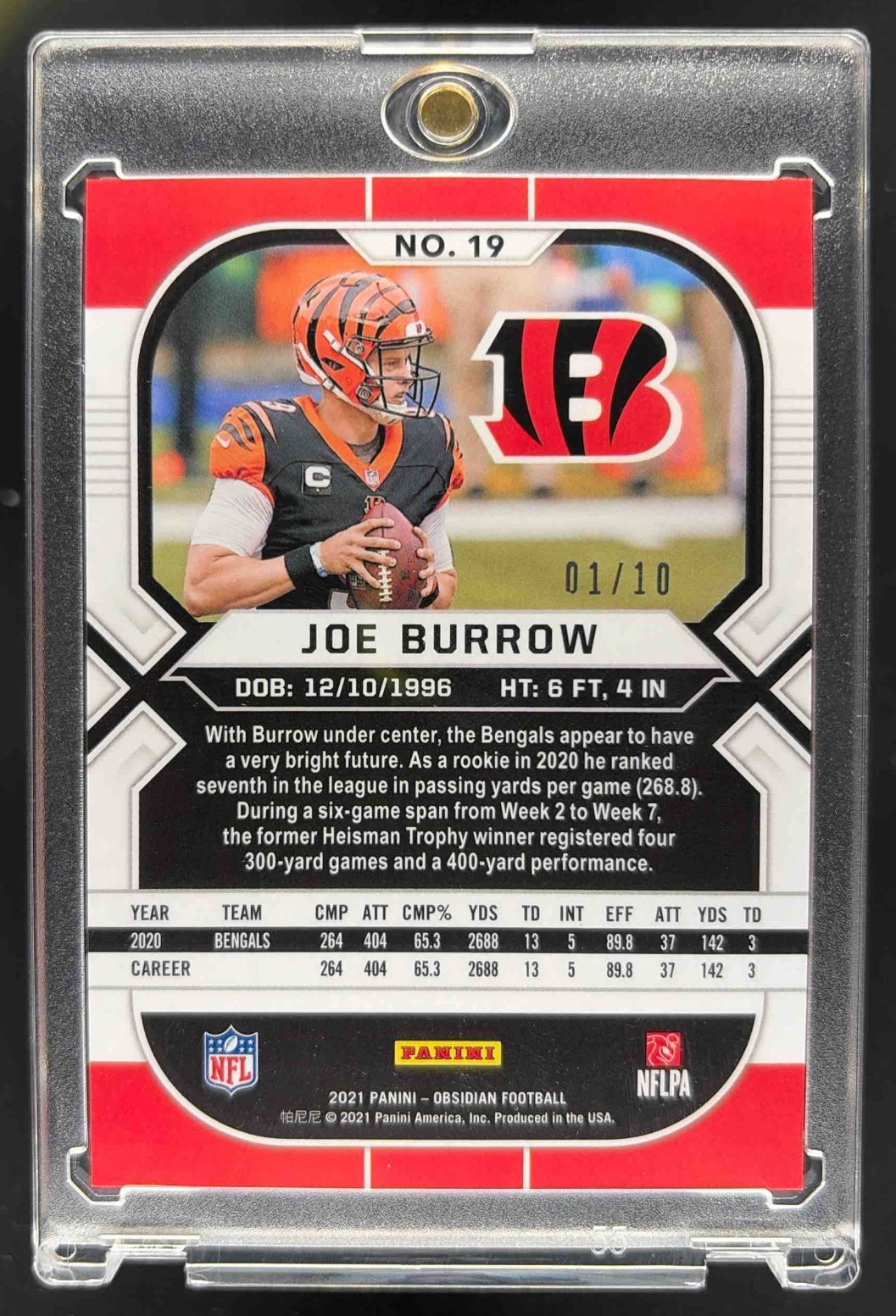 2021 Panini Obsidian Joe Burrow #19 Electric Etch Gold Flood 1/10 Bengals