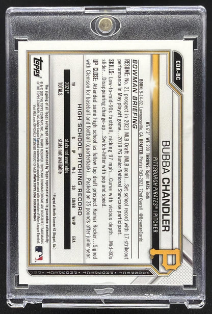 2021 Bowman Draft Bubba Chandler #CDA-BC Chrome Pick Auto Aqua Lava Refractor /199