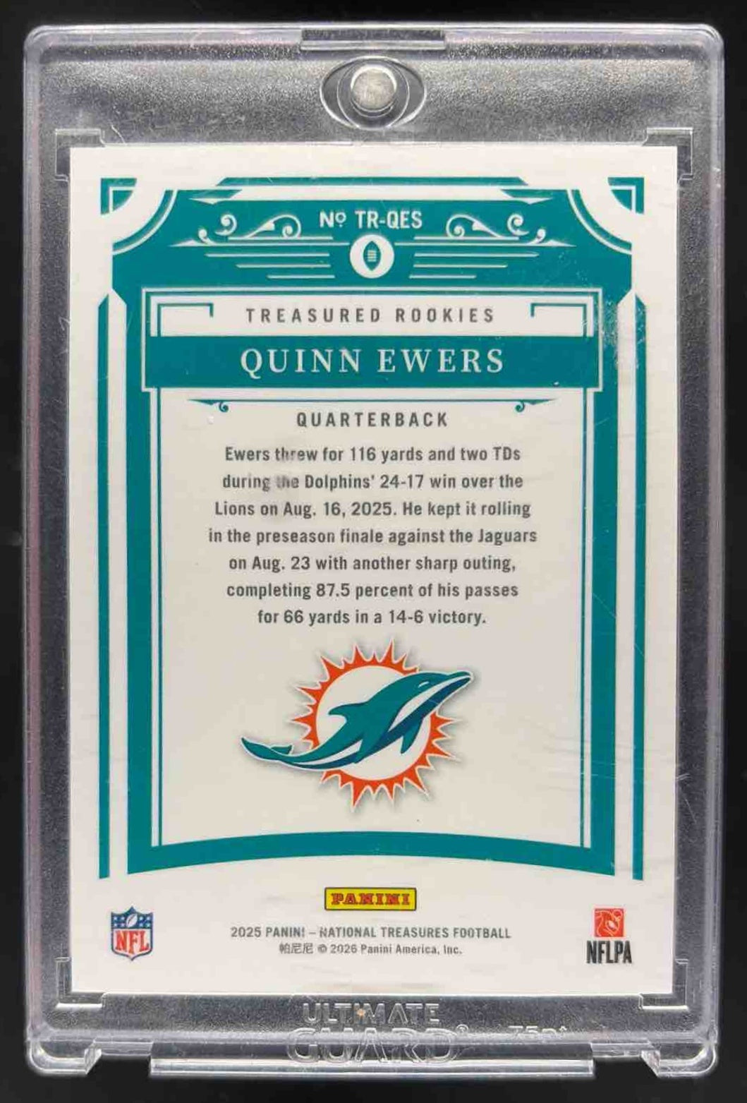 2025 Panini National Treasures Quinn Ewers #24 Treasured Rookies Holo Silver /25 RC