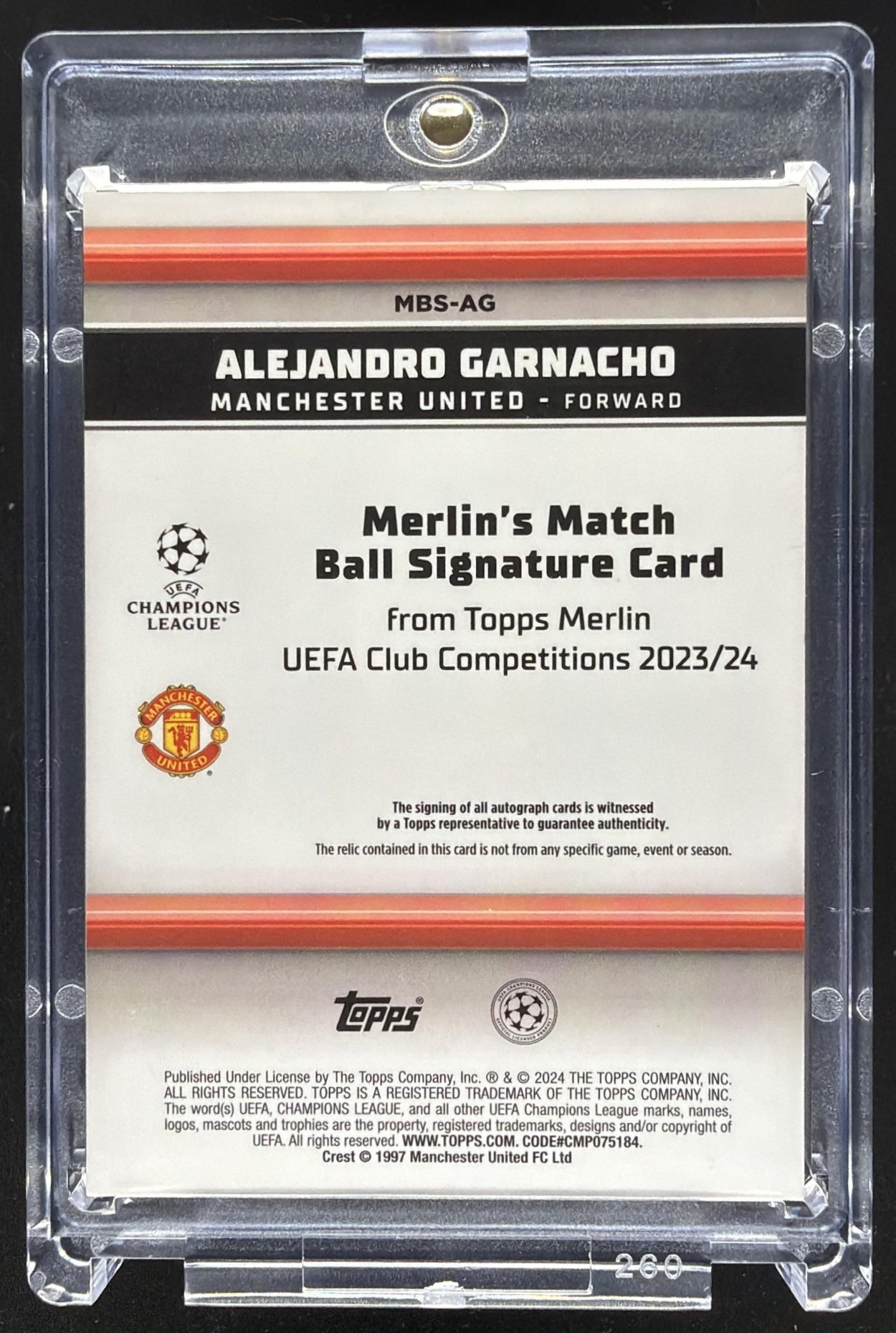 2023 Topps Chrome Merlin UEFA Alejandro Garnacho #MBS-AG Match Ball Gold Refractor /50 Auto