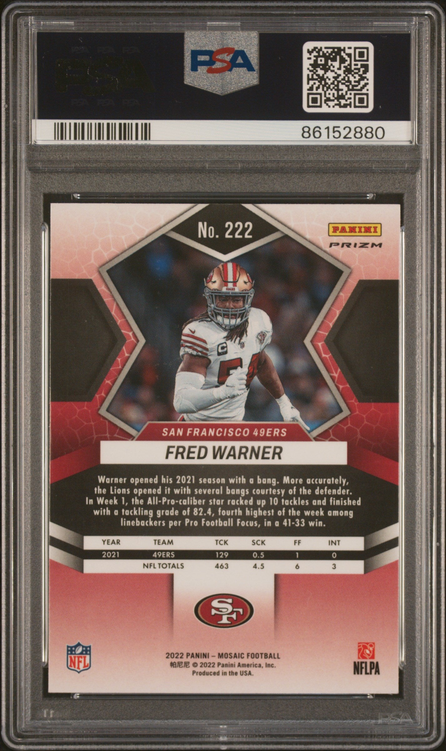 2022 Mosaic Fred Warner Gold Sparkle PSA 10 SSP