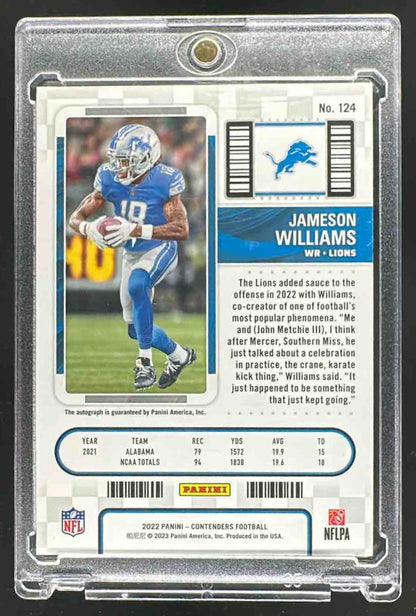2022 Panini Contenders Jameson Williams #124 Championship Ticket /49 RC Auto