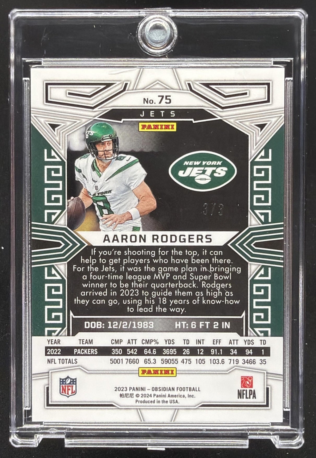 2023 Panini Obsidian Aaron Rodgers #75 Electric Etch Neon Flood FOTL 3/3