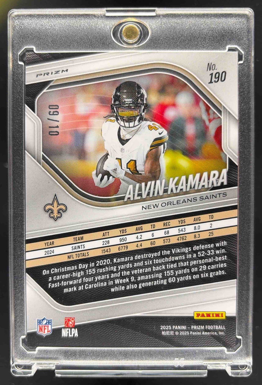 2025 Panini Prizm Alvin Kamara #190 Gold /10 Saints