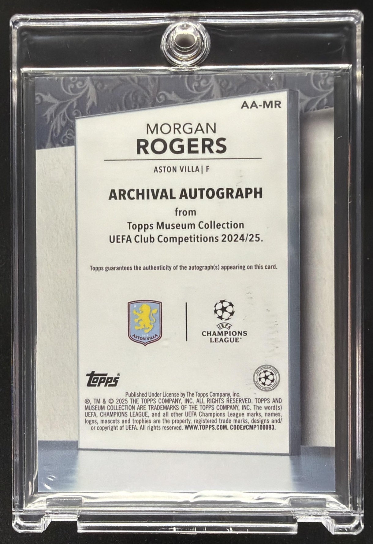 2024 Topps Museum Collection UEFA Club Morgan Rogers #AA-MR Archival Auto Gold /50