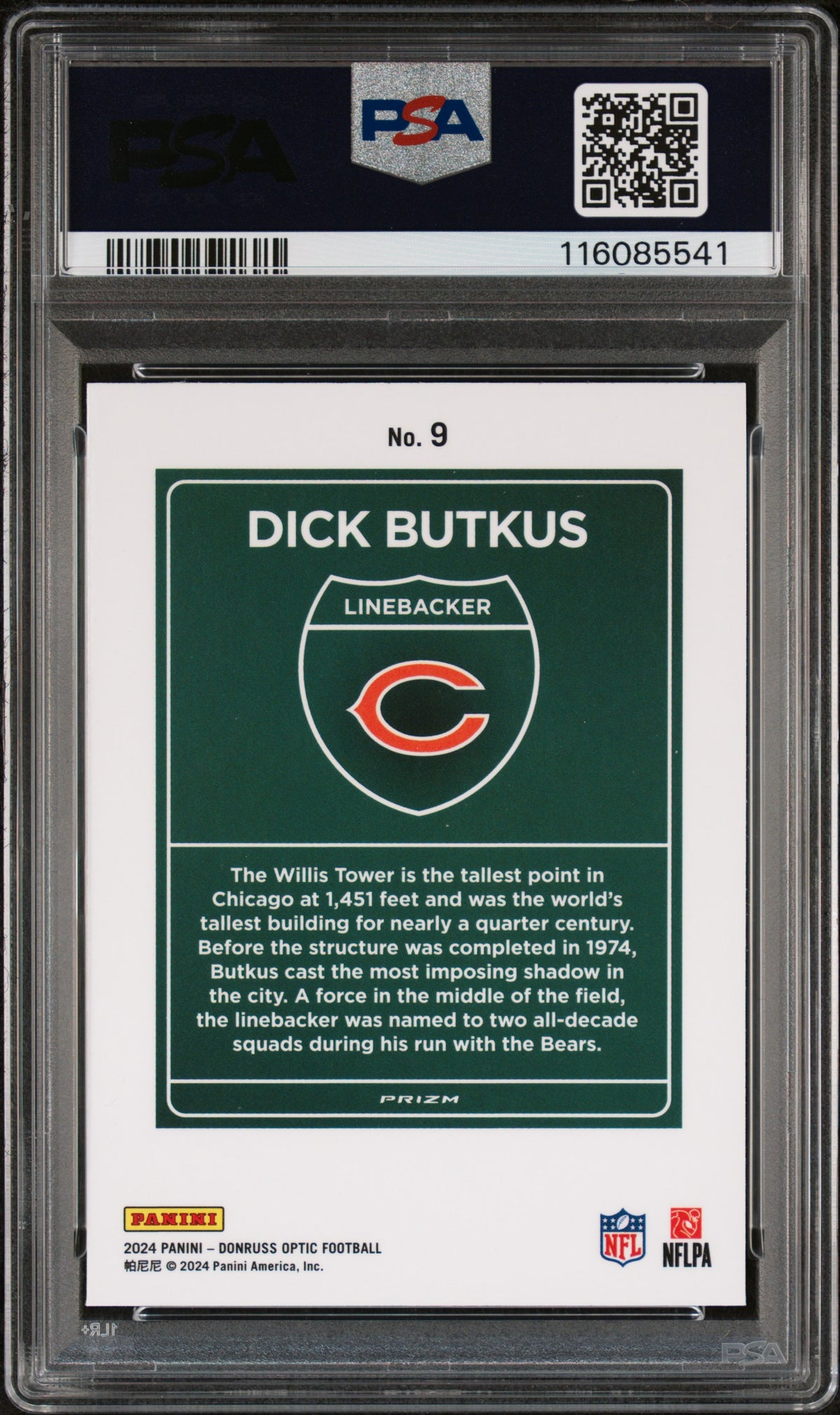 2024 Panini Donruss Optic Dick Butkus #9 Downtown! SSP Bears PSA 9