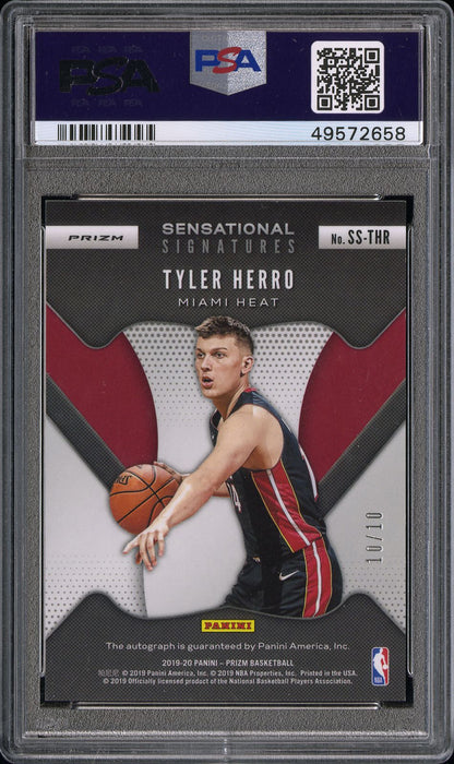 2019-20 Prizm Tyler Herro Gold Shimmer Auto /10 PSA 9