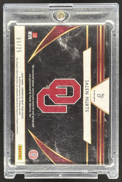 2020 Panini Select Draft Picks Jalen Hurts #17 Patch Auto Green /25 RC