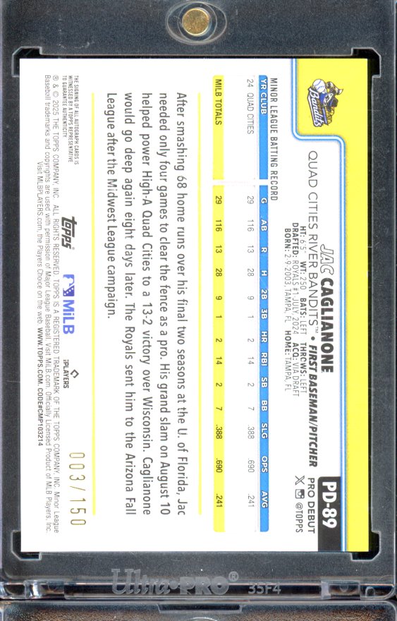 2025 Topps Jac Caglianone Pro Debut Blue Auto /150