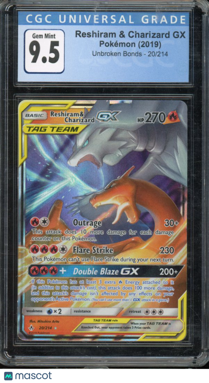2019 Pokemon Reshiram & Charizard GX 20/214 CGC 9.5