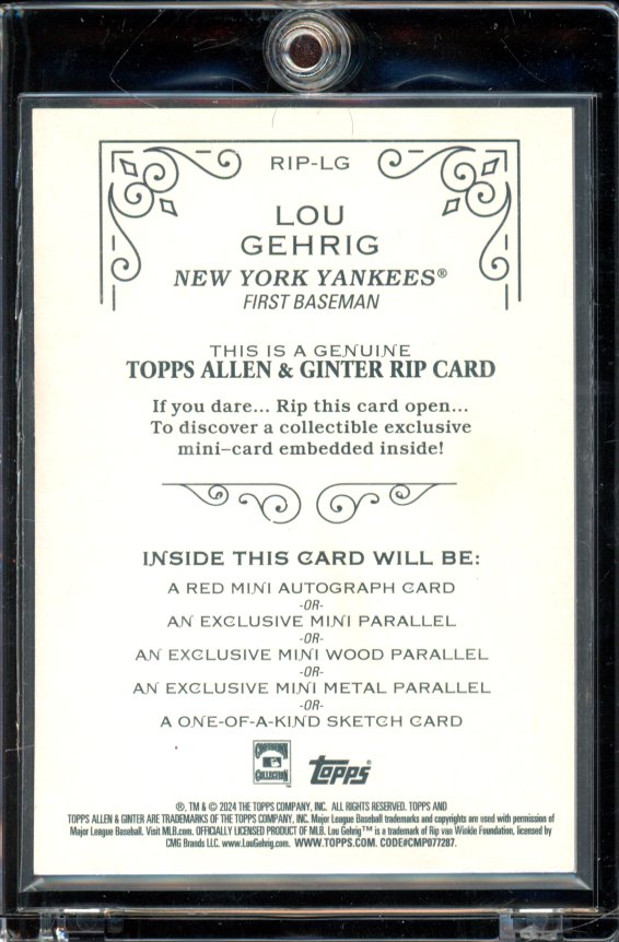 2024 Allen & Ginter Lou Gehrig Rip Card /199