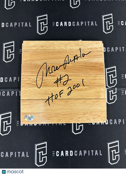 Moses Malone Signed Floorboard Sports Centre COA "HOF 2001"