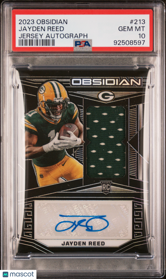 2023 Panini Obsidian Jayden Reed #213 90/199 Patch Auto RC Packers PSA 10