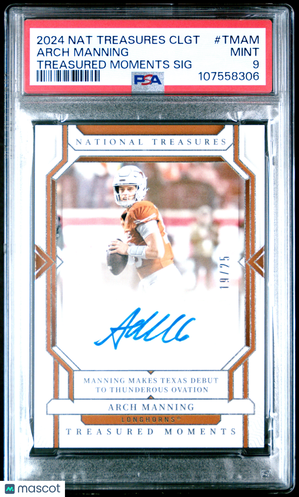 2024 Panini National Treasures Arch Manning Treasured Moments /25 Auto PSA 9