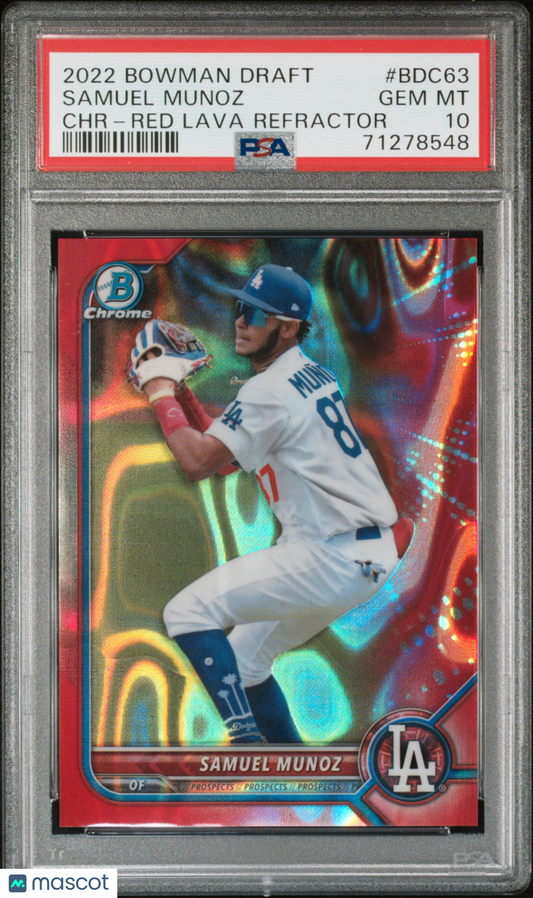 2022 Bowman Draft Samuel Munoz #BDC-63 Chrome Red Lava Refractor /5 PSA 10
