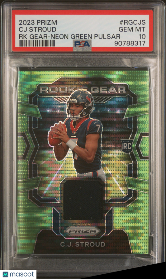 2023 Panini Prizm C.J. Stroud #RG-CJS Rookie Neon Green Pulsar Patch RC PSA 10