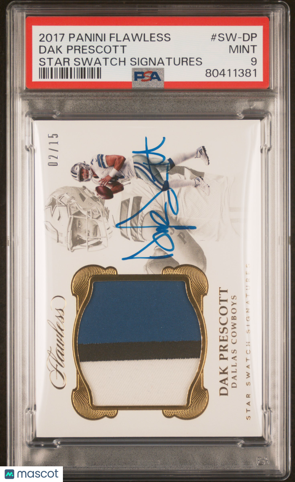 2017 Flawless Dak Presscott Star Swatch Patch Auto /15 PSA 9