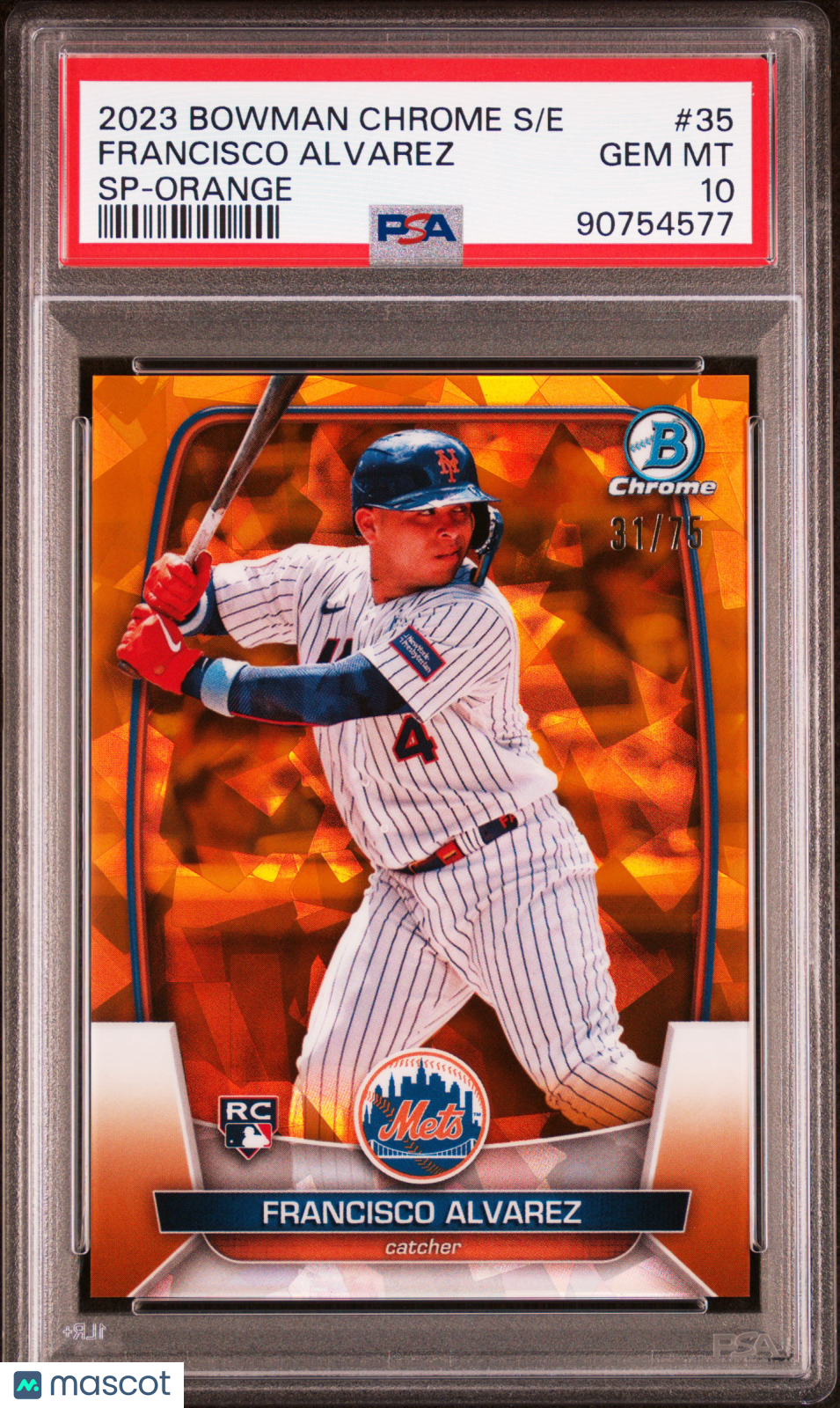 2023 Bowman Chrome Sapphire Francisco Alvarez #35 Orange 31/75 RC Mets PSA 10