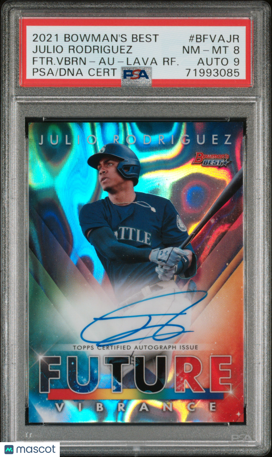2021 Bowman's Best Julio Rodriguez #BFVA-JR Auto Lava Refractor /50 PSA 8