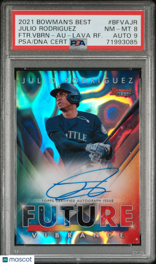 2021 Bowman's Best Julio Rodriguez #BFVA-JR Auto Lava Refractor /50 PSA 8