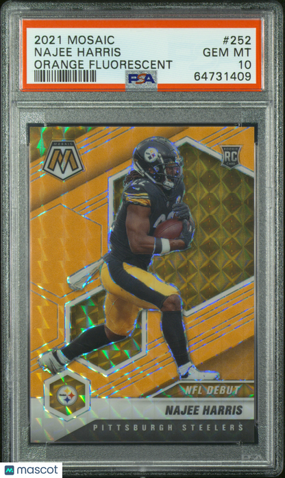 2021 Panini Mosaic Najee Harris #252 Rookie Orange Flourescent /25 PSA 10