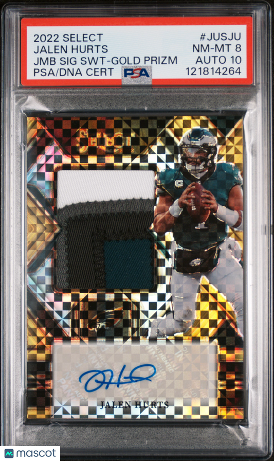 2022 Panini Select Jalen Hurts #219 Gold Prizm Patch Auto 7/10 Eagles PSA 8