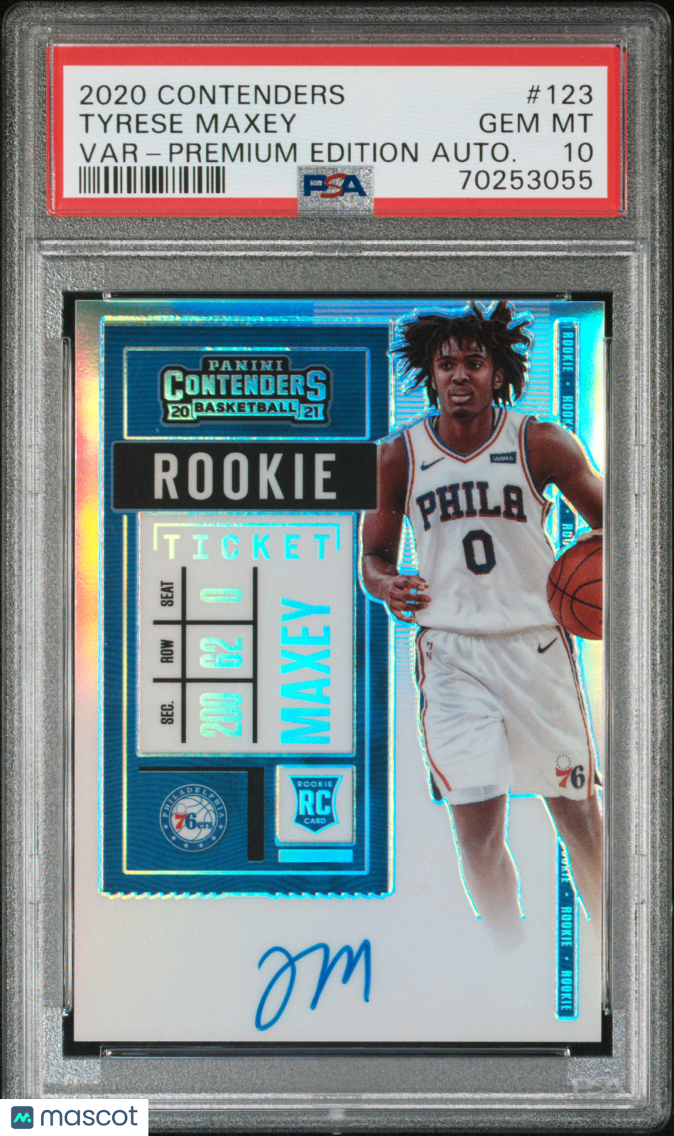 2020-21 Contenders Tyrese Maxey Premium Rookie Auto PSA 10