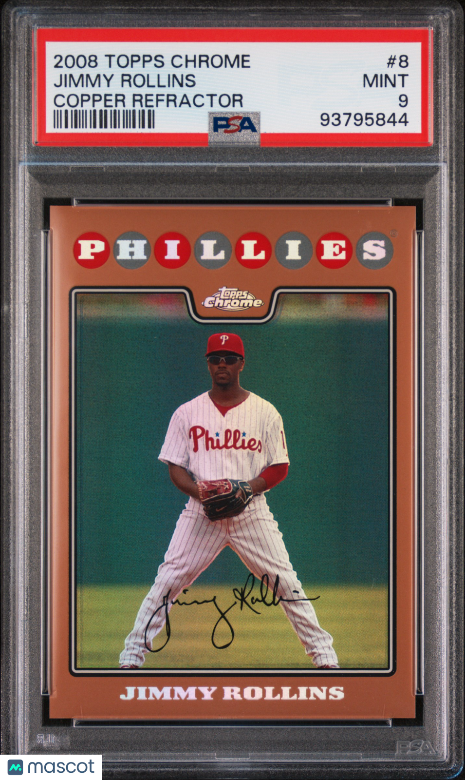 2008 Topps Chrome Jimmy Rollins #8 Copper Refractor 534/599 PSA 9