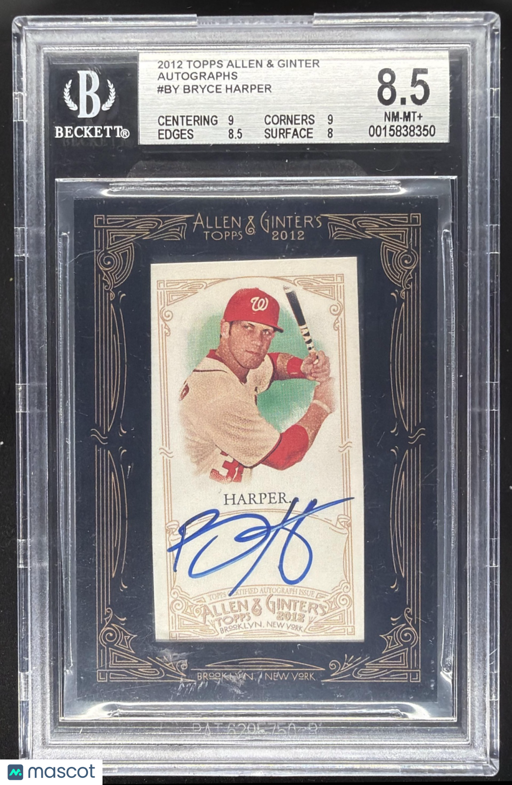 2012 Topps Allen & Ginter Bryce Harper #AGA-BY Auto RC BGS 8.5