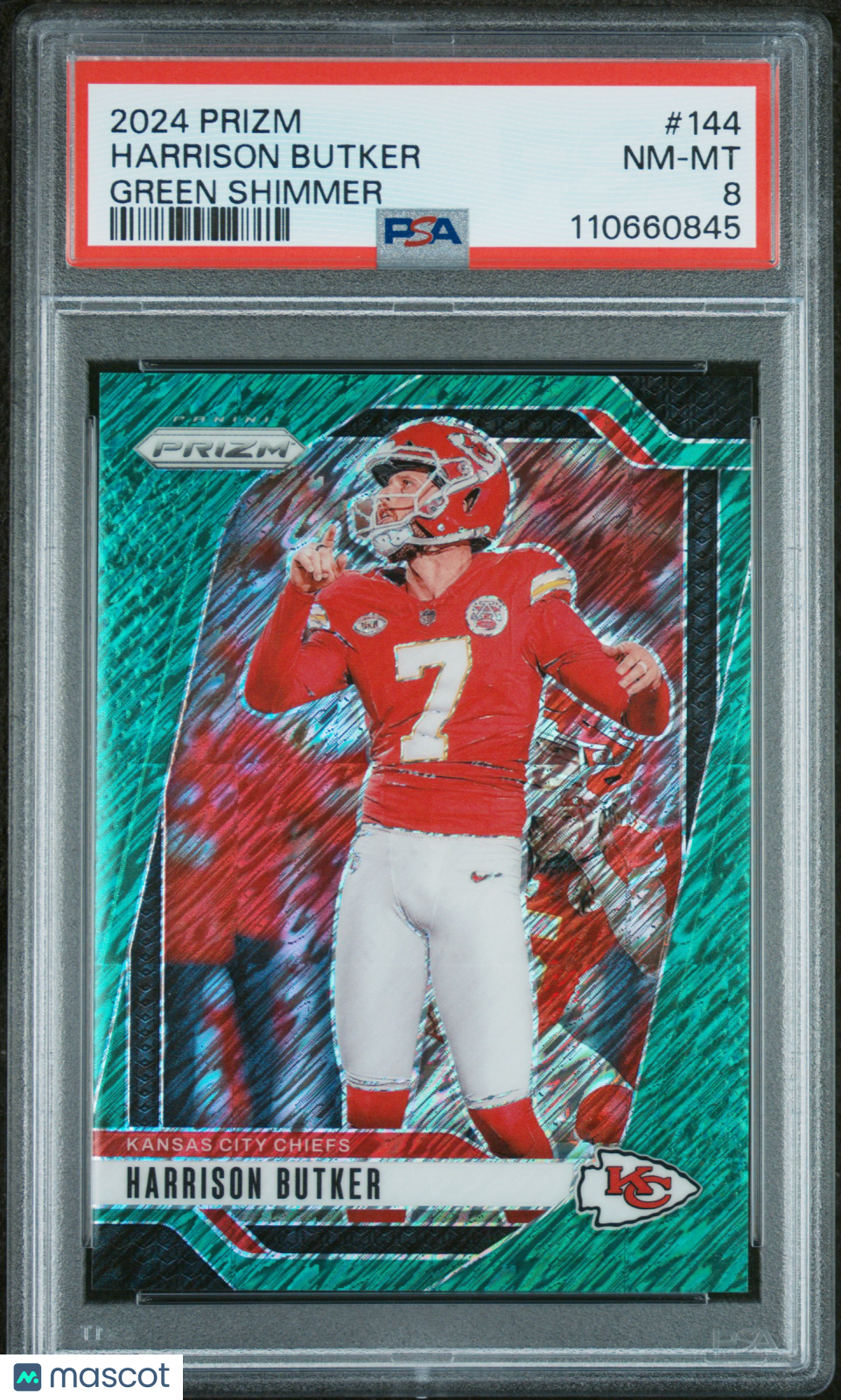 2024 Prizm Harrison Butker Green Shimmer /5 PSA 8