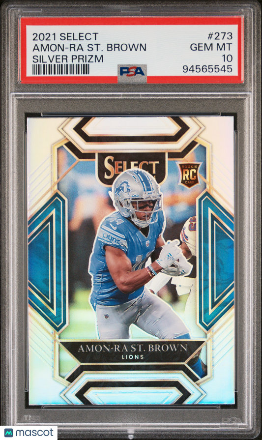 2021 Panini Select Amon-Ra St. Brown #273 Silver Prizm Club RC Lions PSA 10
