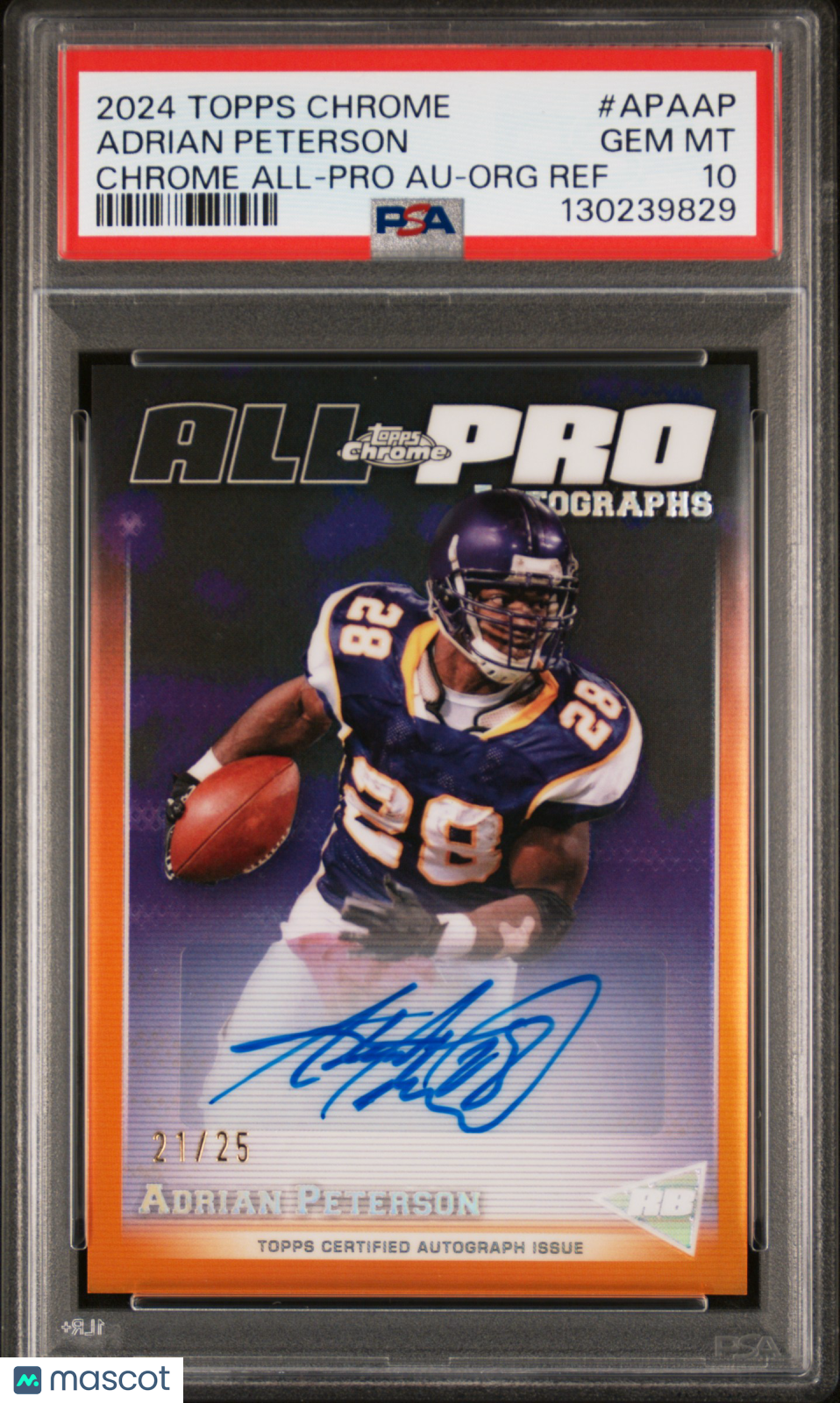 2024 Topps Chrome Adrian Peterson Orange All Pro Auto /25 PSA 10