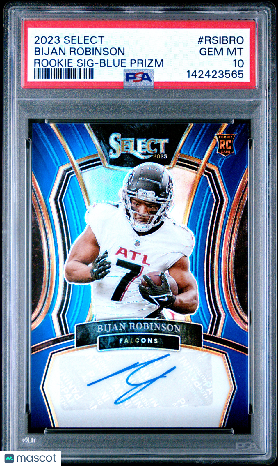 2023 Panini Select Bijan Robinson Rookie Signatures Blue Prizm /99 Auto RC PSA 10