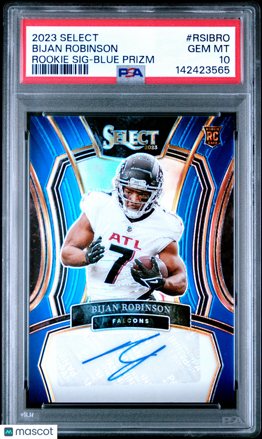 2023 Panini Select Bijan Robinson Rookie Signatures Blue Prizm /99 Auto RC PSA 10