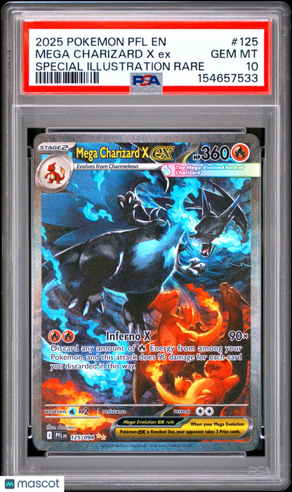 2025 Pokemon Phantasmal Flames Mega Charizard X ex #125/094 Special Illustration Rare PSA 10