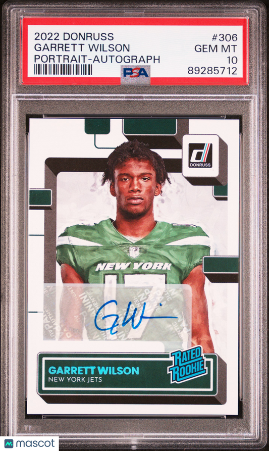 2022 Panini Donruss Garrett Wilson #306 Rated Rookie Portrait Auto /49 RC PSA 10