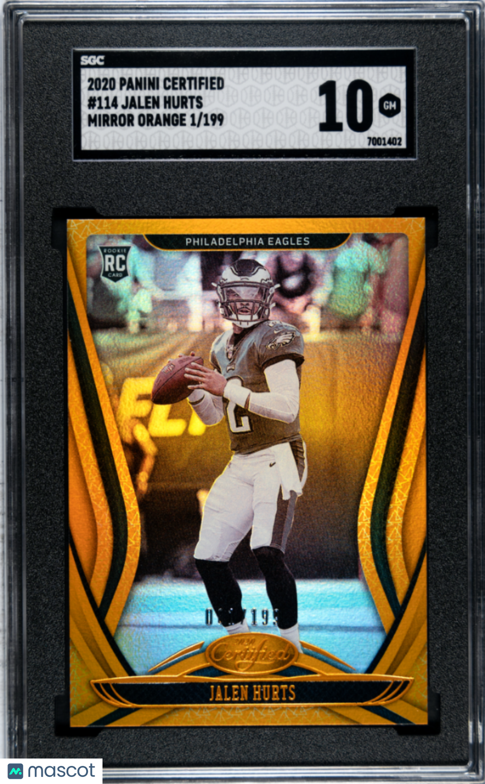 2020 Certified Jalen Hurts Orange Rookie 1/199 SGC 10