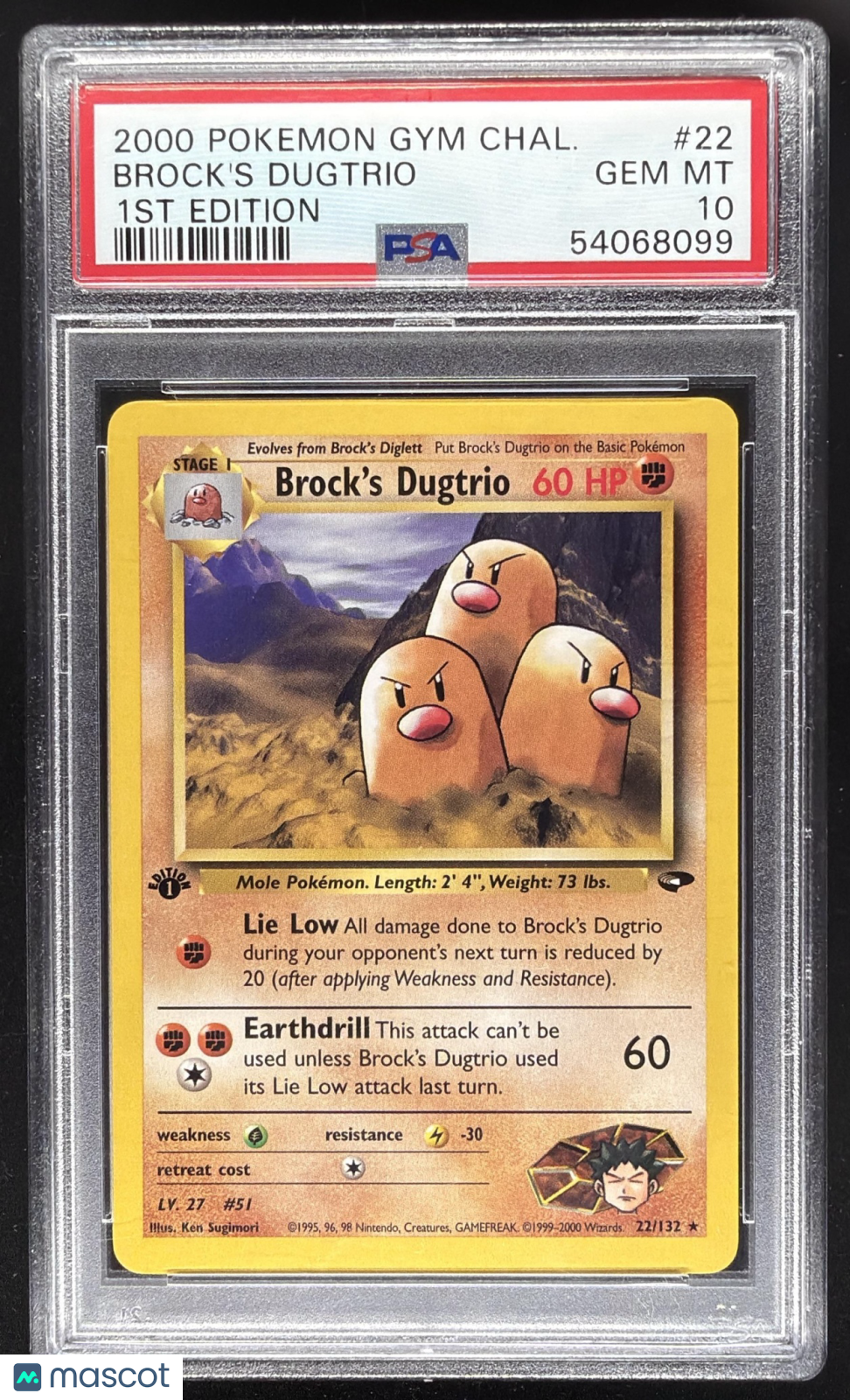 2000 Pokemon Gym Challenge 1st Edition Brock's Dugtrio #22/132 PSA 10