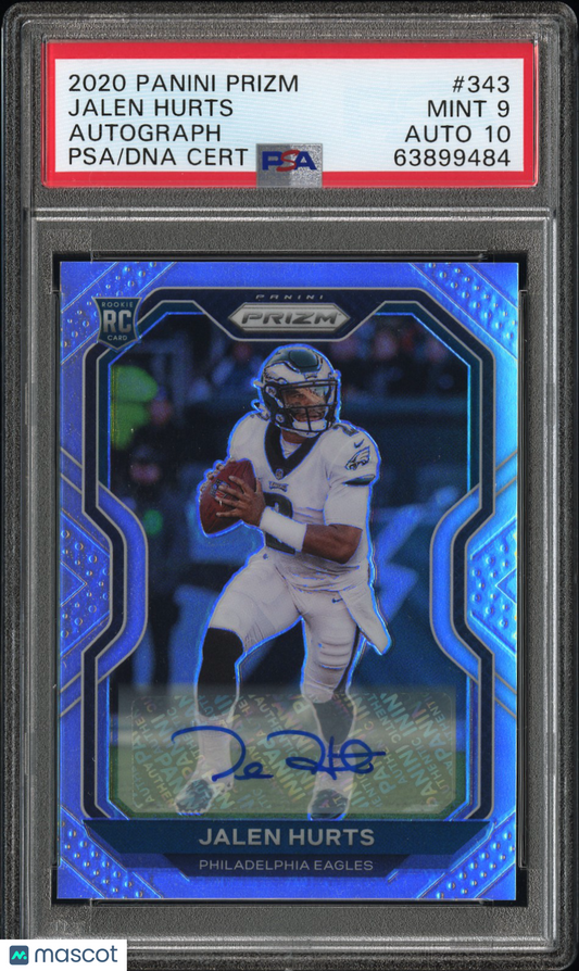 2020 Panini Prizm Jalen Hurts #343 Rookie Auto  RC Eagles PSA 9 Auto 10