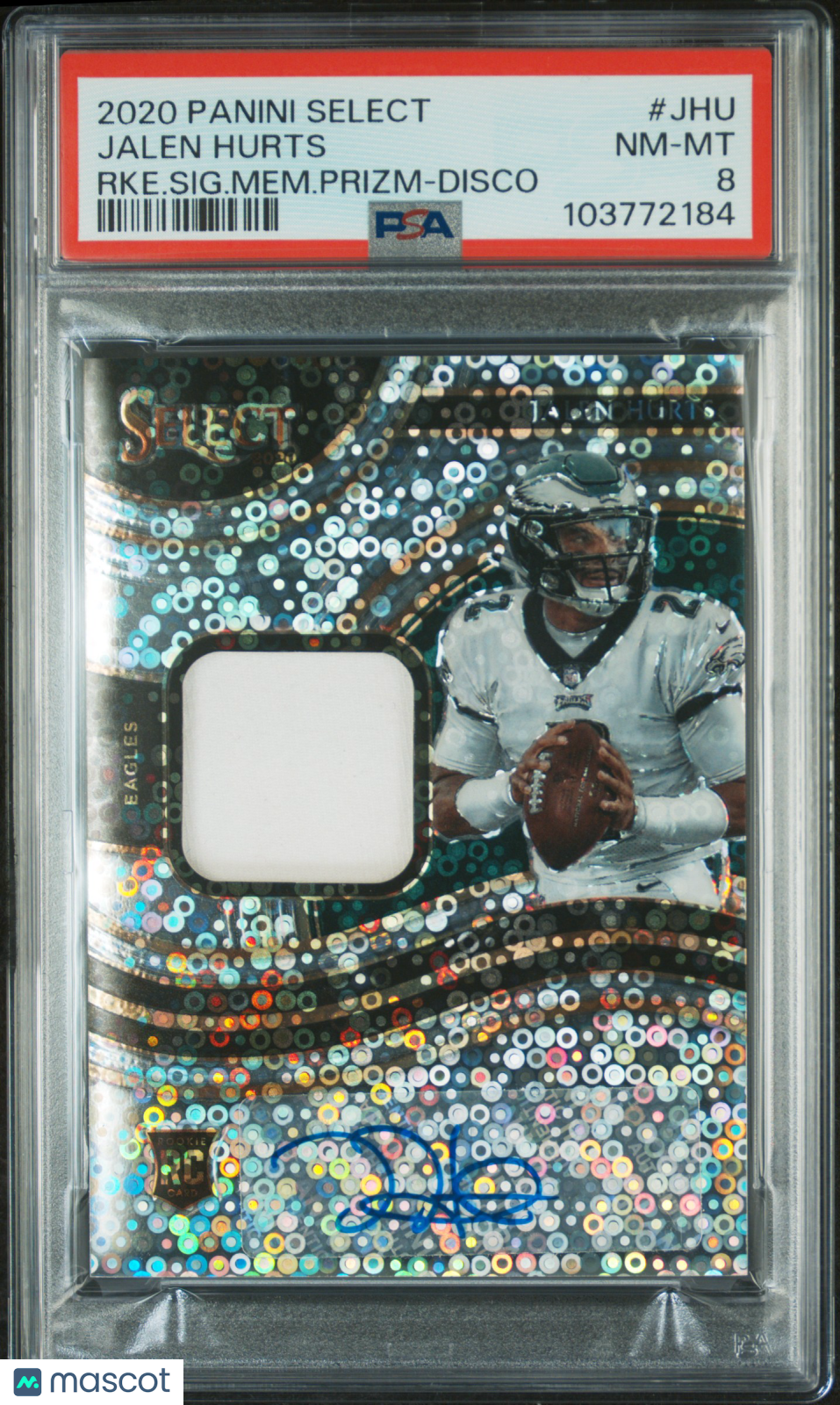 2020 Select Jalen Hurts Disco Rookie Patch Auto /25 PSA 8