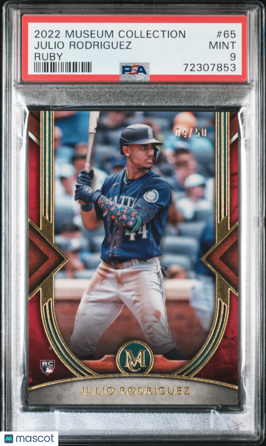 2022 Topps Museum Collection Julio Rodriguez #65 Ruby 4/50 RC Mariners PSA 9