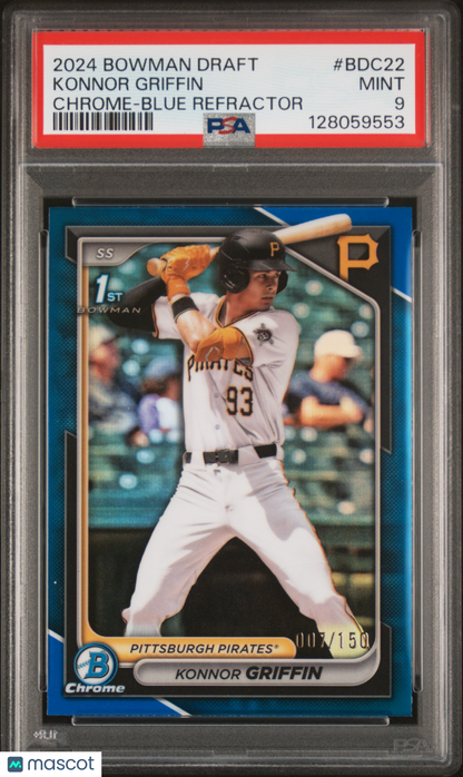 2024 Bowman Draft Konnor Griffin #BDC-22 Chrome Blue Refractor /150 1st PSA 9