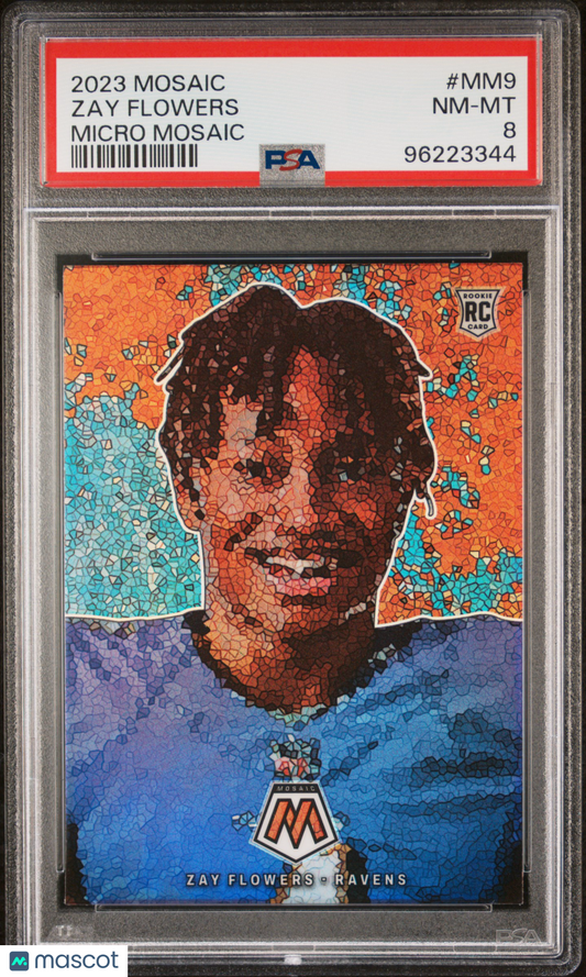 2023 Panini Mosaic Zay Flowers #MM-9 Micro Mosaic RC Ravens PSA 8