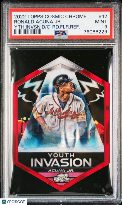 2022 Topps Chrome Cosmic Ronald Acuna Youth Invasion Red /5 PSA 9