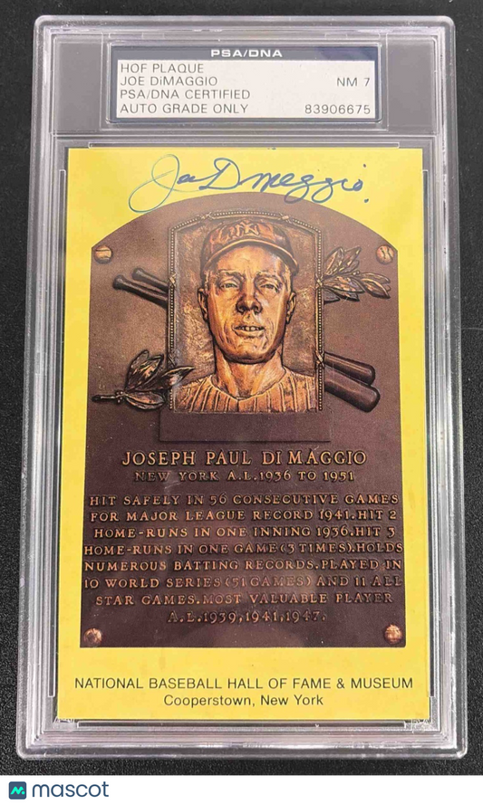 1964 Date HOF Yellow Plaque Joe Dimaggio Auto PSA/DNA 7