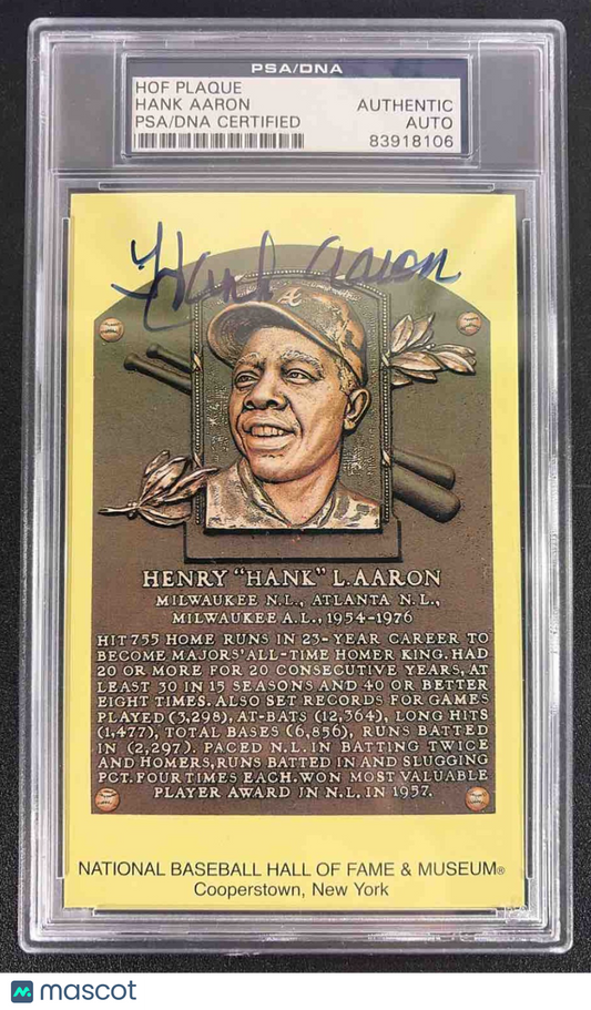 1964 Date HOF Yellow Plaque Hank Aaron Auto PSA/DNA Authentic