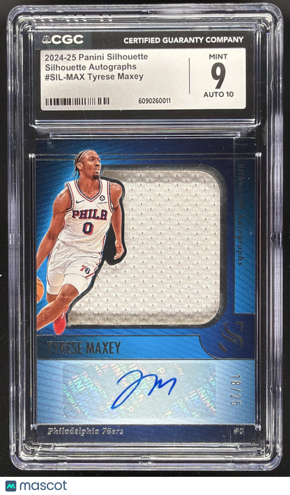 2024-25 Panini Silhouette Tyrese Maxey #SIL-MAX Patch Auto 18/25 CGC 9
