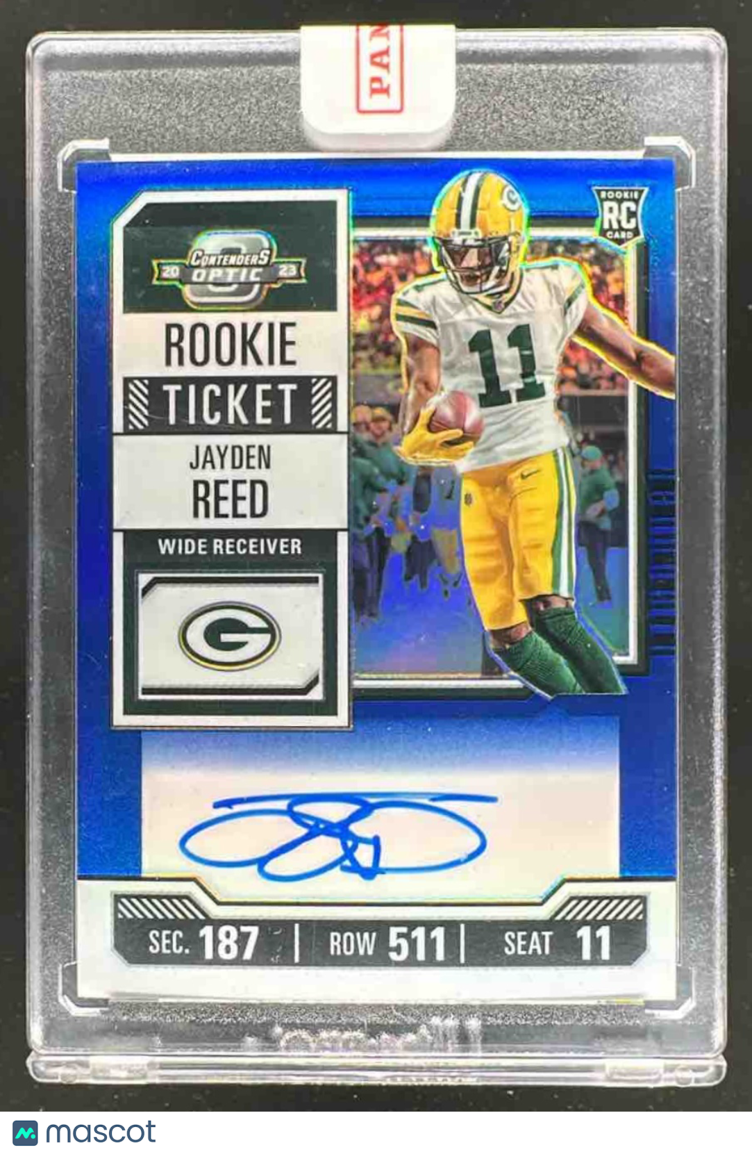 2023 Panini Contenders Optic Jayden Reed #118 Blue /75 Rookie Ticket RPS Auto RC